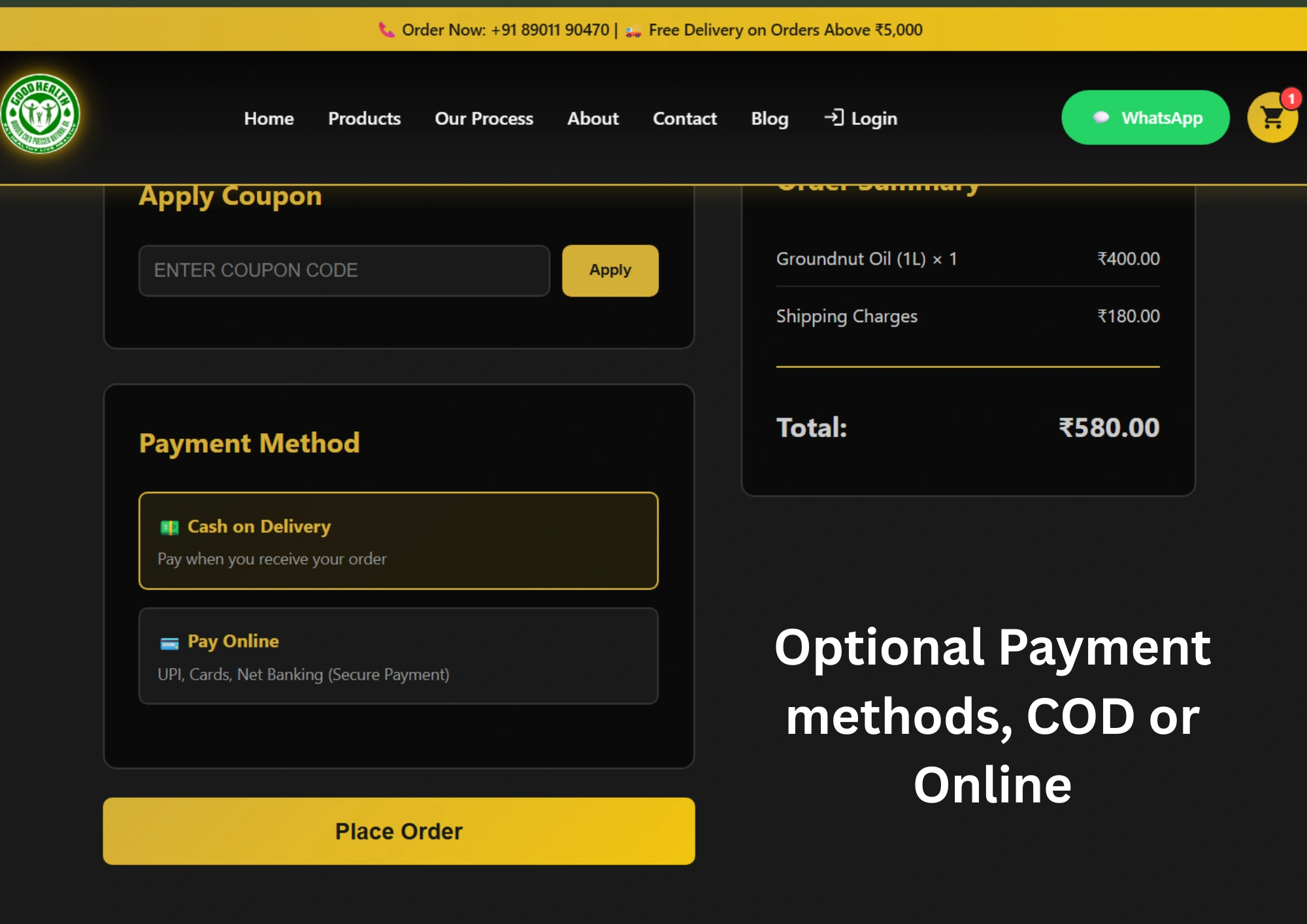 E commerce website payment methods