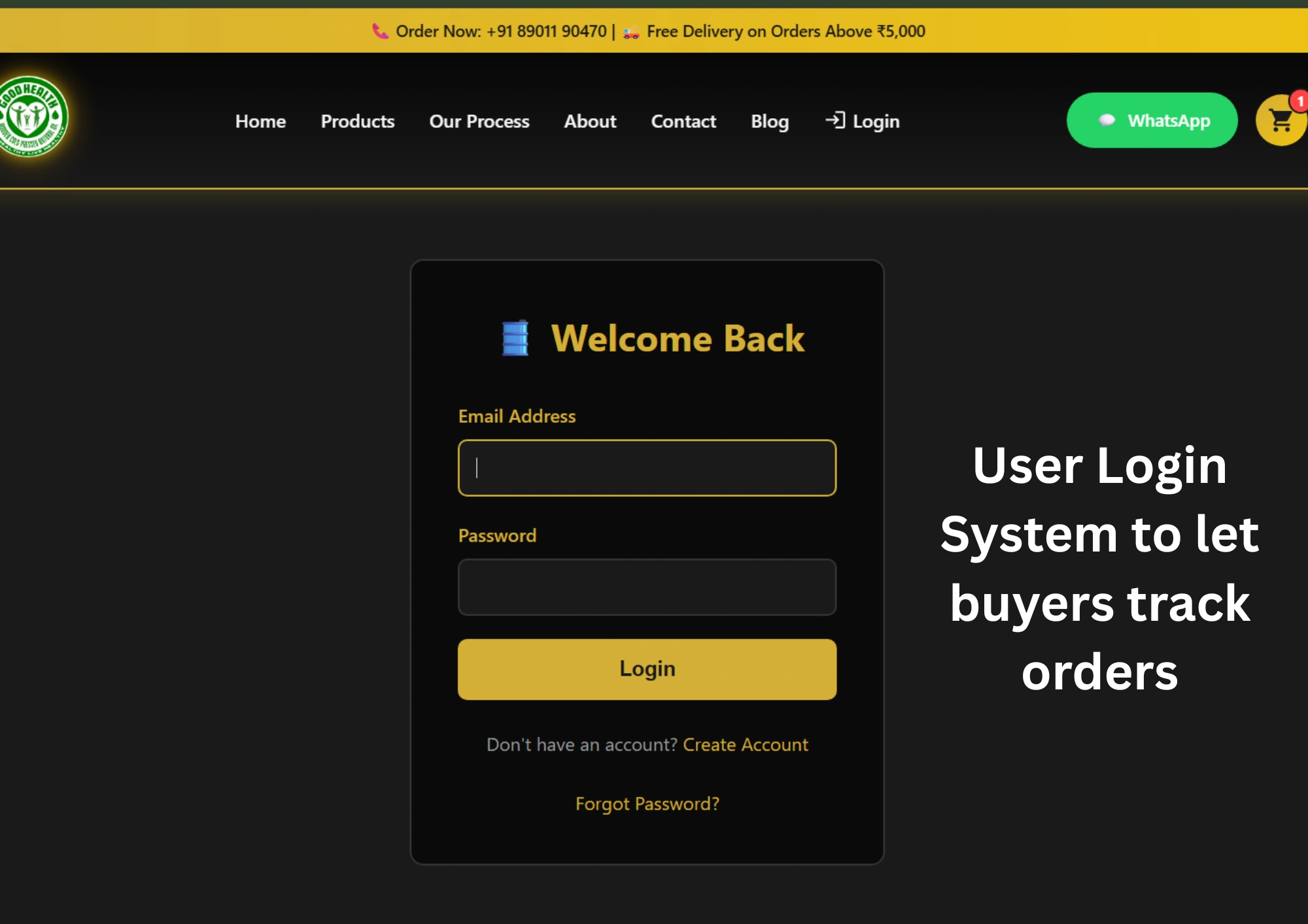 E commerce website user login system