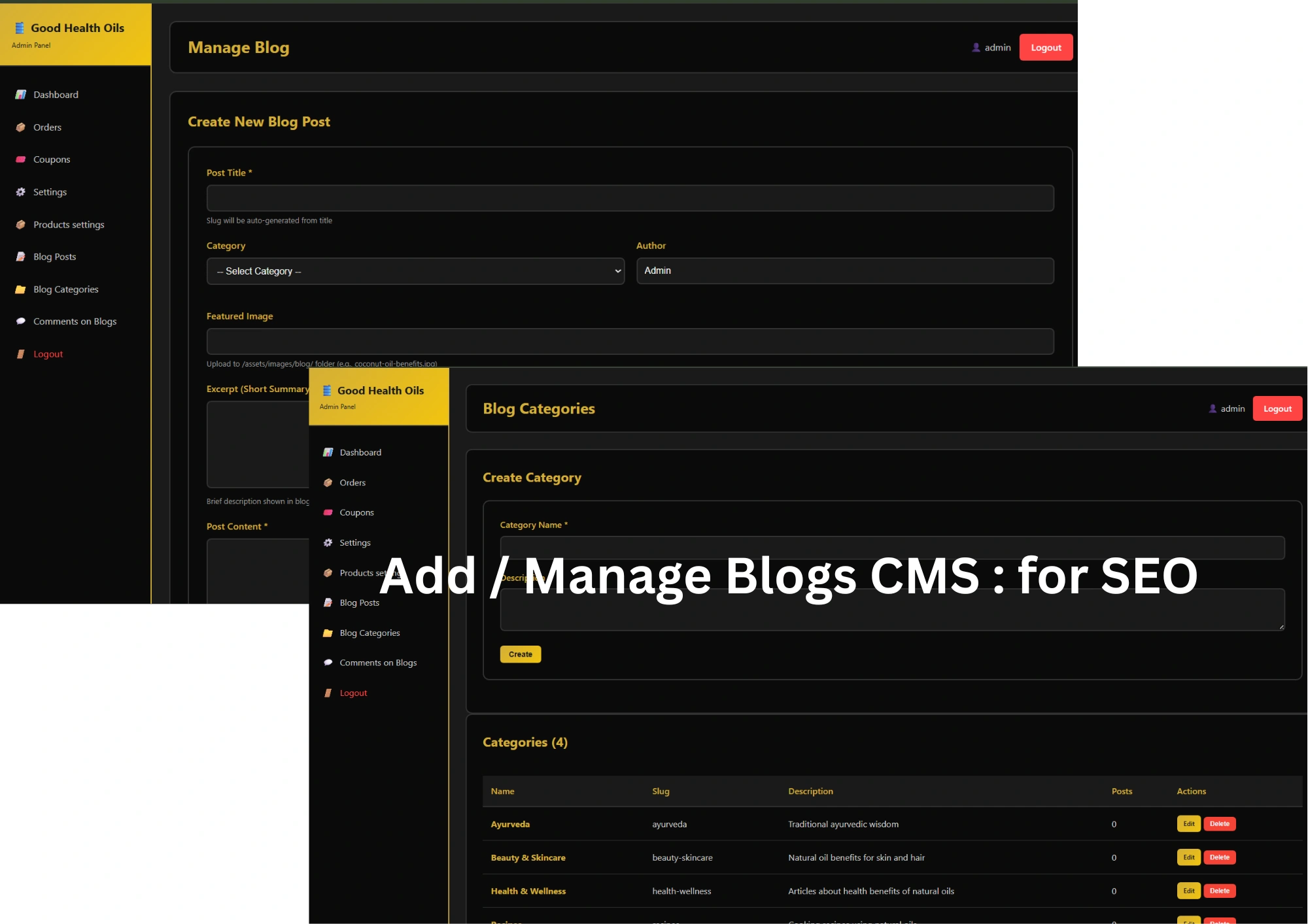 E commerce website manage blogs for SEO