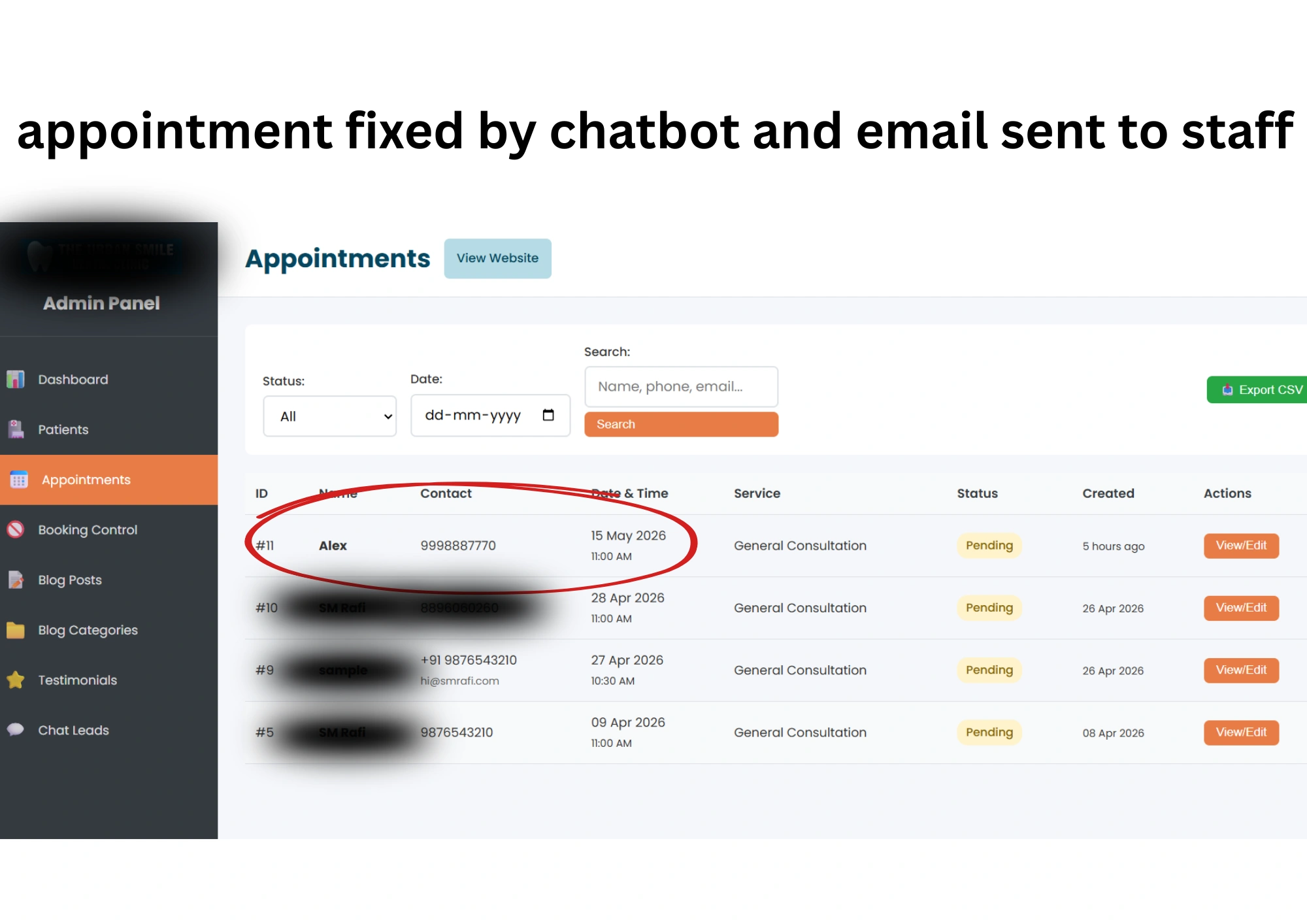 Patient booking via chatbot