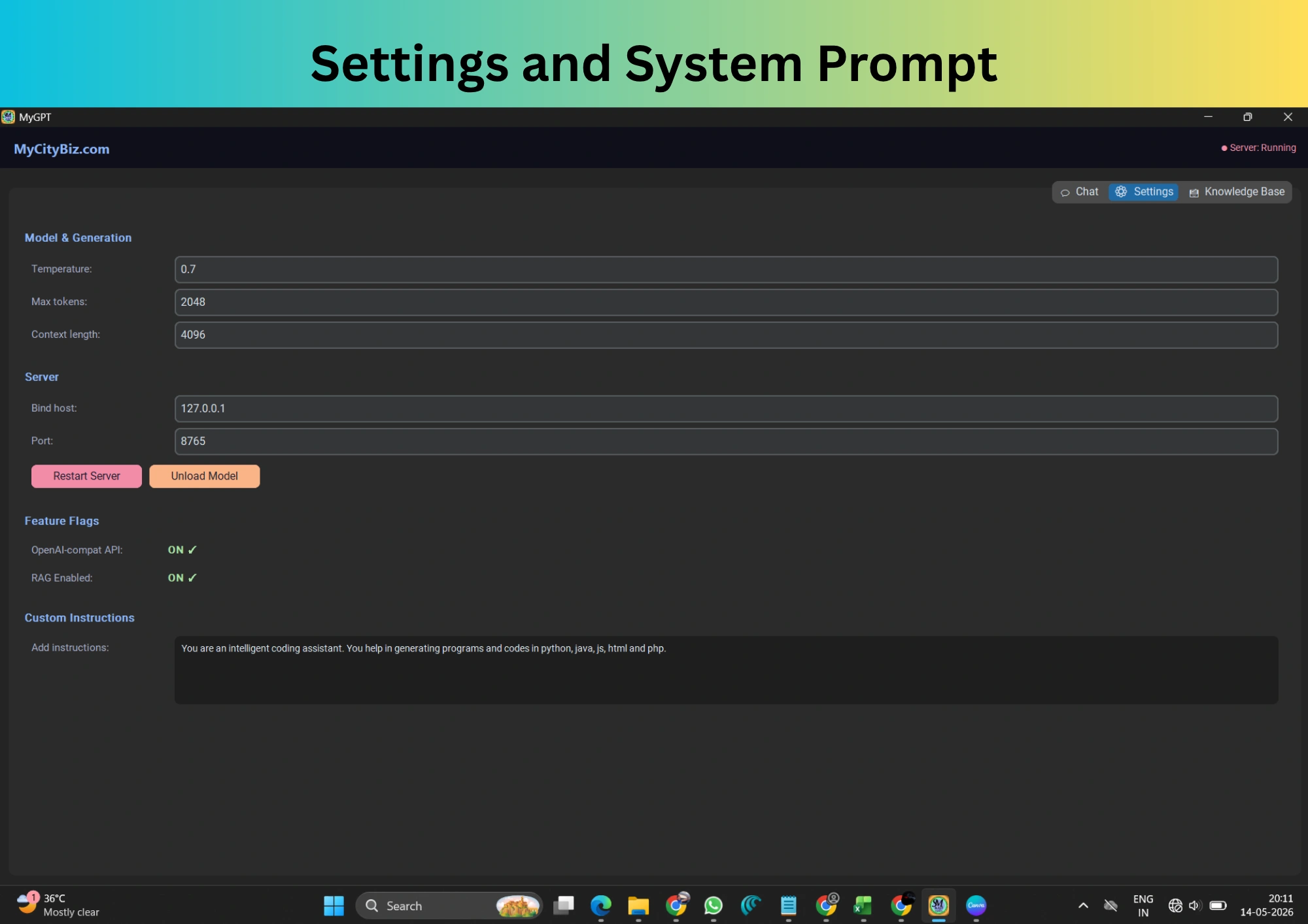 Offline AI chat settings