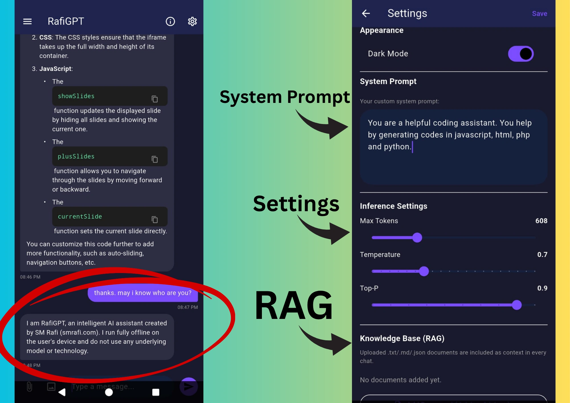 Offline AI chat settings