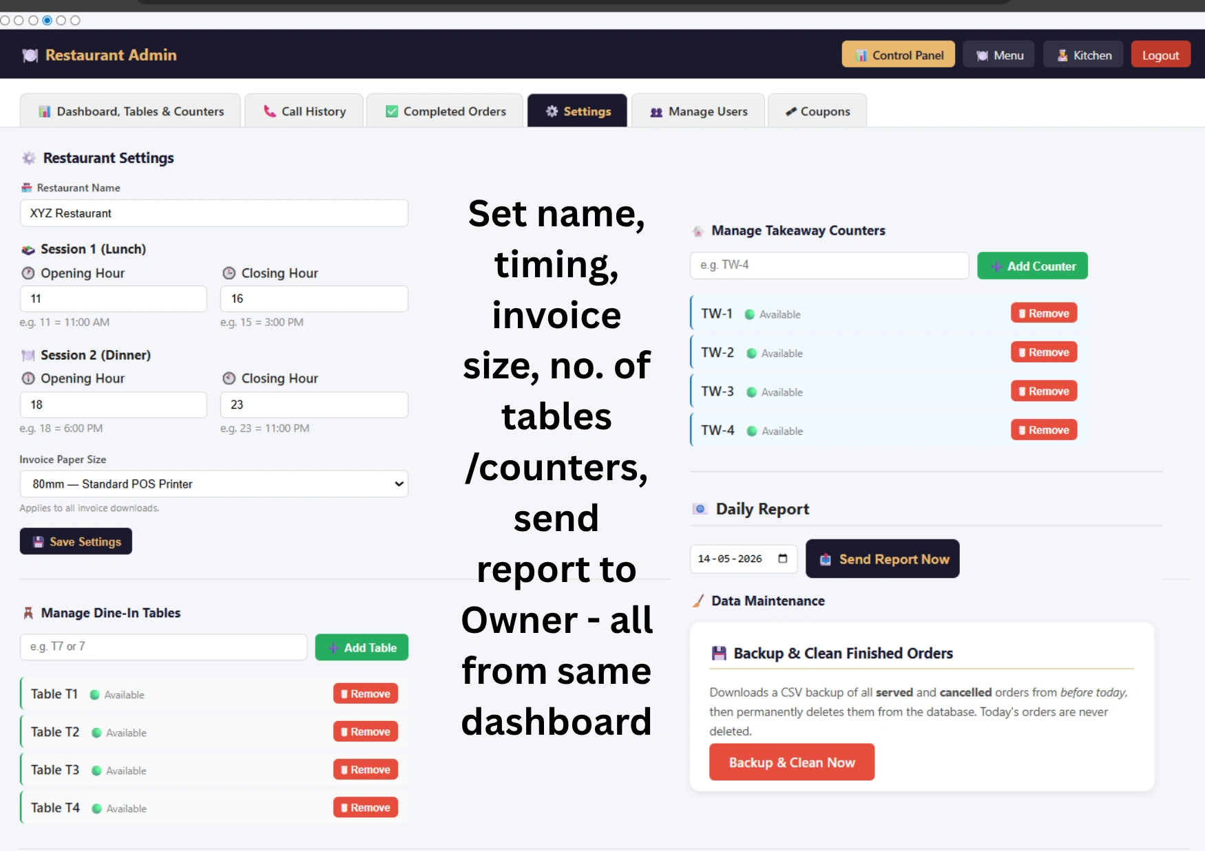 Smart restaurant admin panel settings