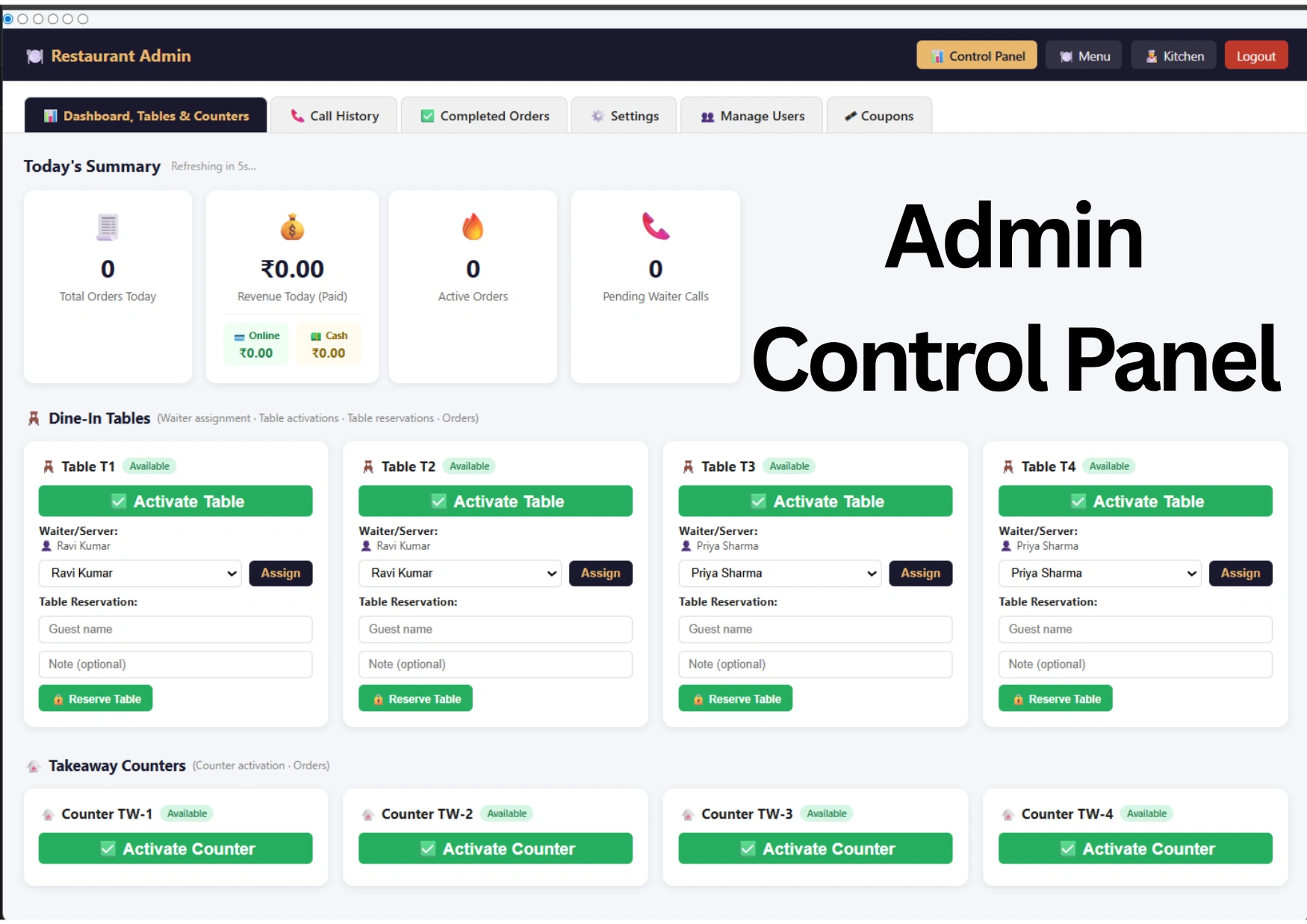 Smart restaurant admin panel