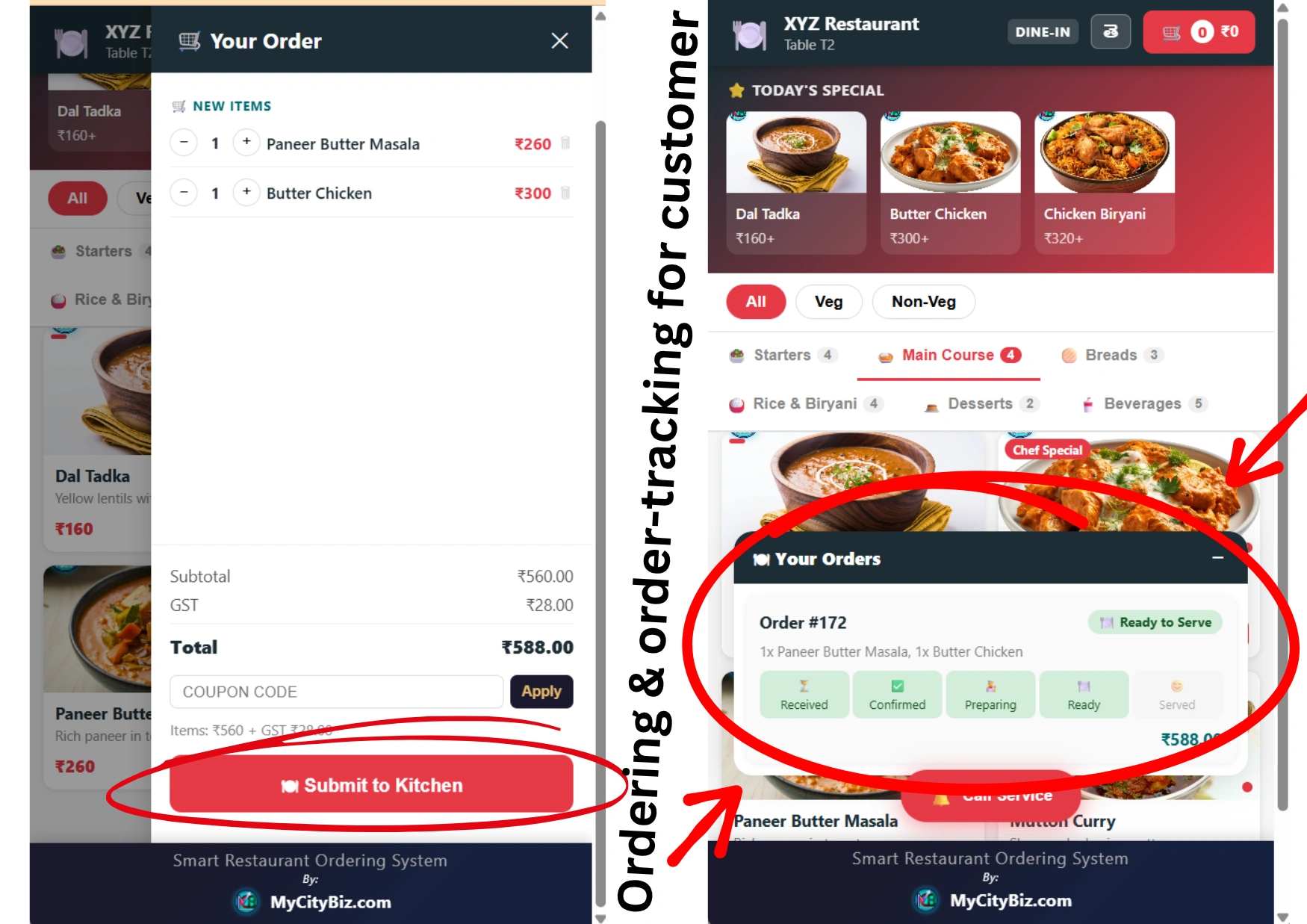 Smart restaurant table order tracking