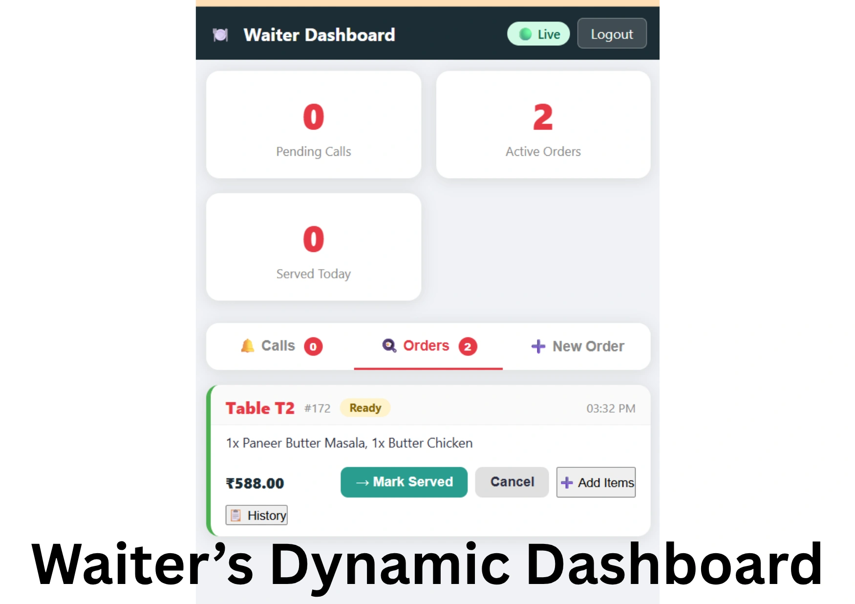 Smart restaurant waiter dashboard