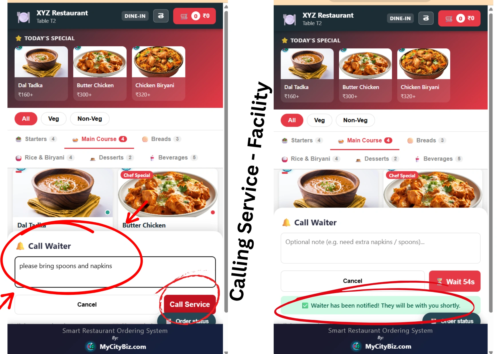 Smart restaurant call table service