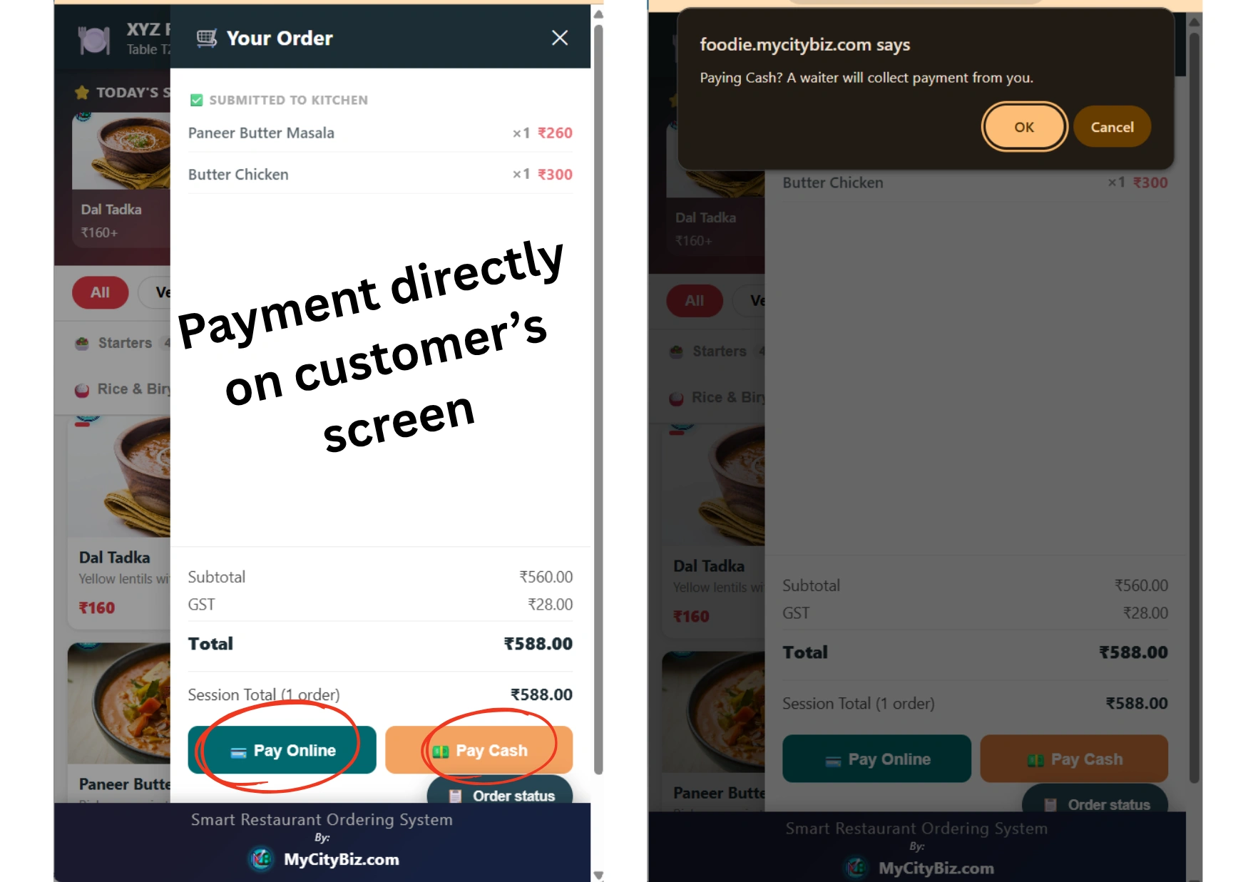Smart restaurant onscreen payement by customer